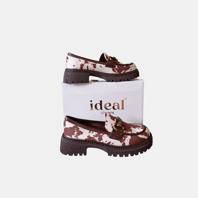 Mocasines Ideal Shoes Cow Print Suela Tack.