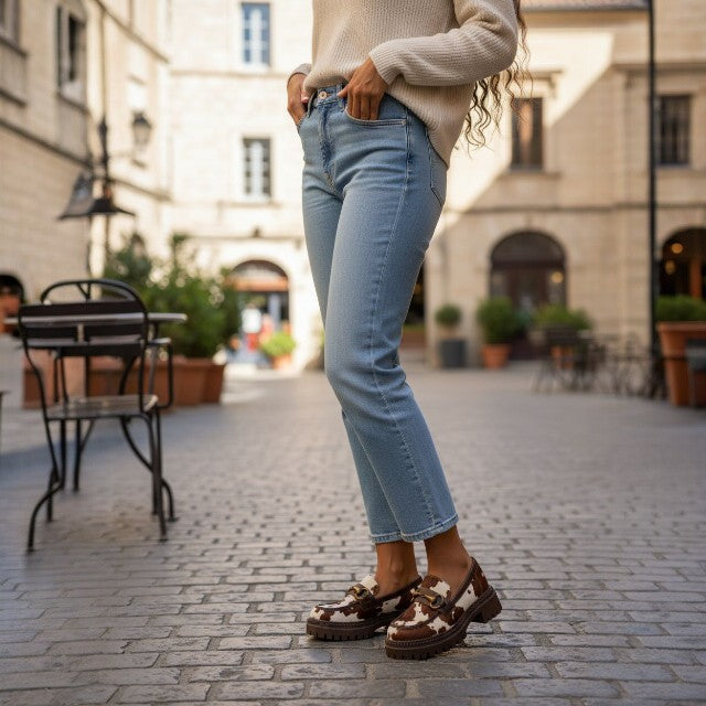 Mocasines Ideal Shoes Cow Print Suela Tack.