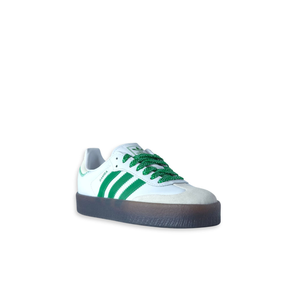 Adidas Sambae W blanco verde vista lateral ángulo plataforma gum