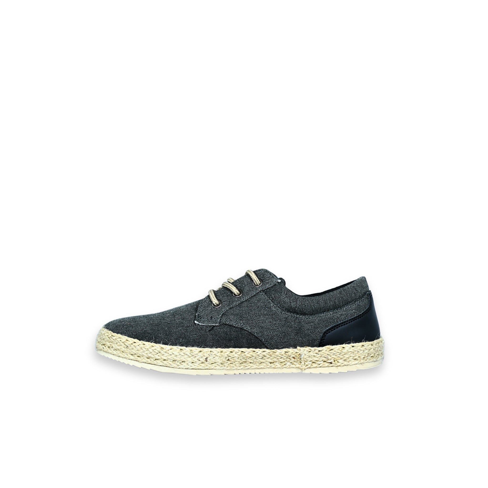 Zapatos blucher lona yute hombre gris antracita – interior plantilla negra con talla marcada
