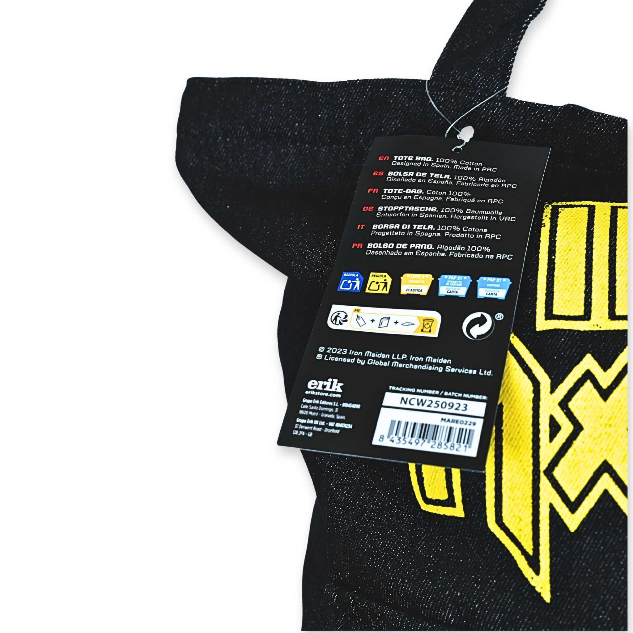 Etiqueta créditos licencia oficial bolso tote Iron Maiden – Global Merchandising Services Ltd. – Softcrabshop
