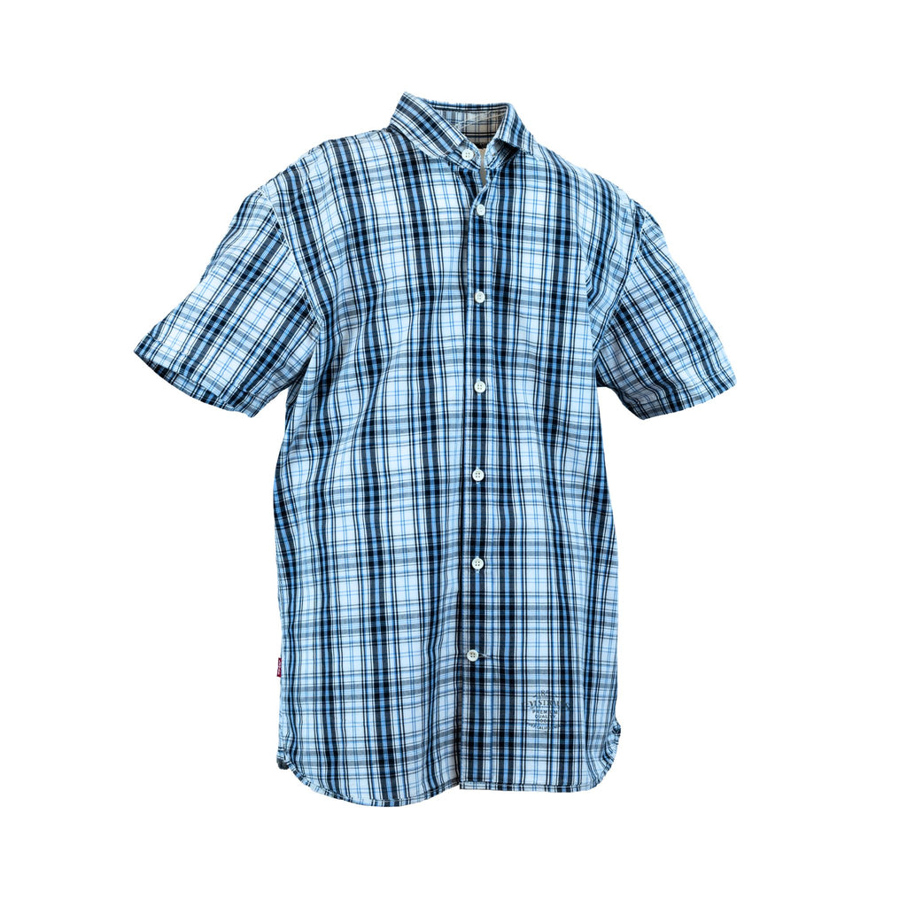 Camisa Levi's Western vintage azul a cuadros manga corta frontal - Edición Skull Tab
