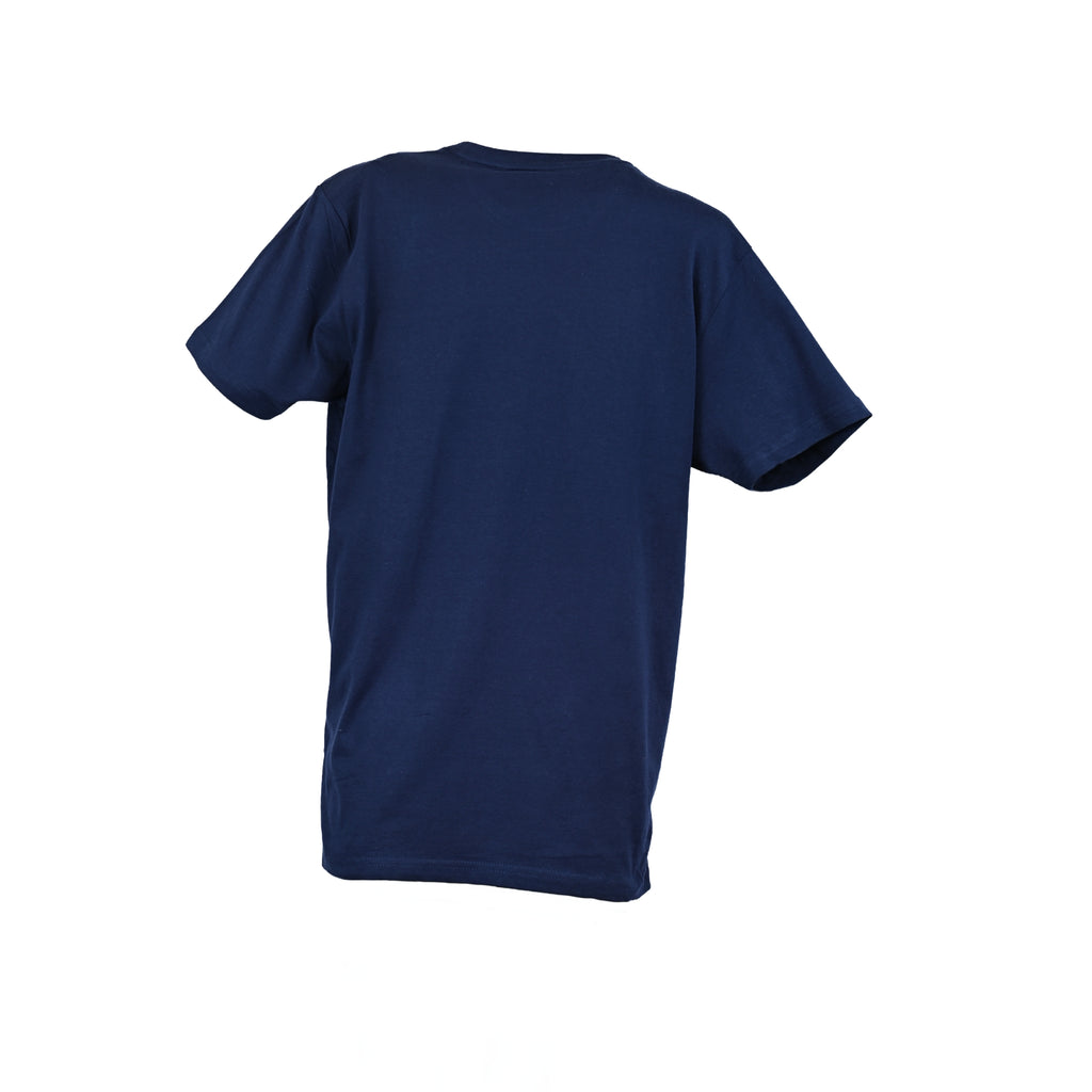 Camiseta azul marino Scooter Addiction vista espalda fondo blanco - algodón peinado certificado
