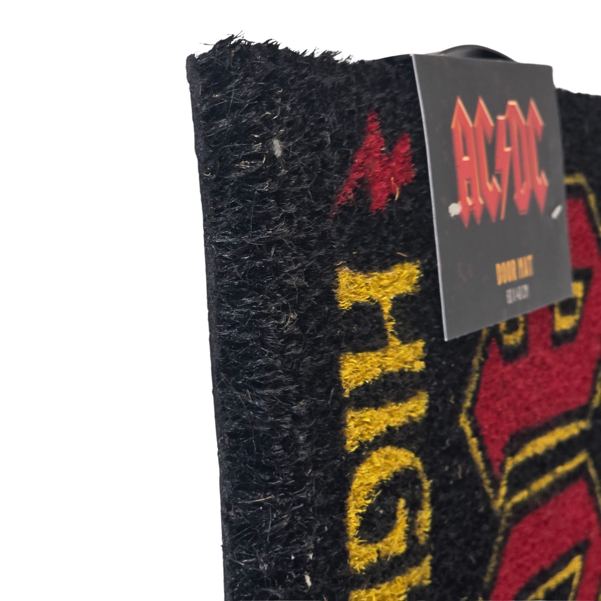 Detalle de grosor y textura del felpudo AC/DC Highway to Hell - Fibra de coco natural
