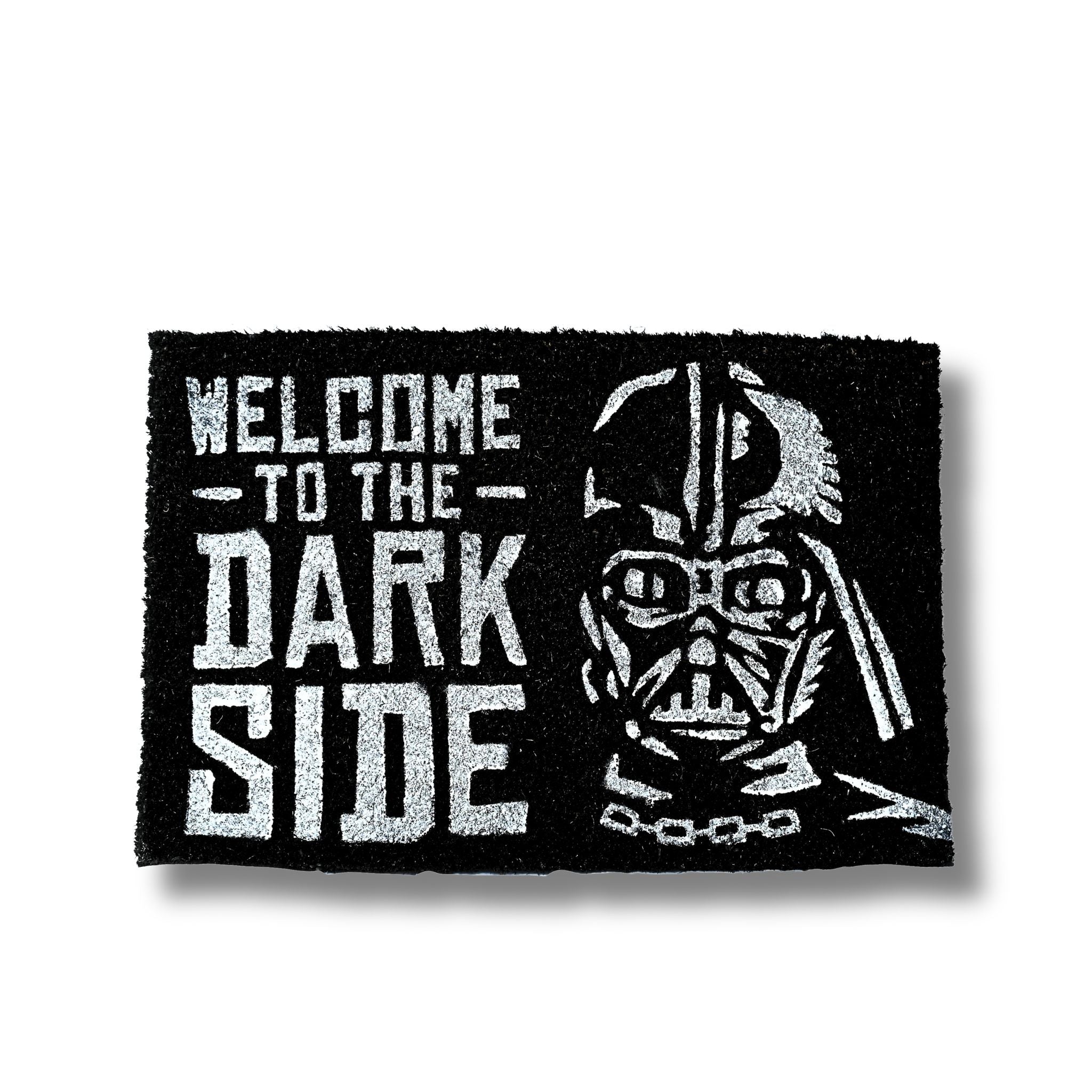 Felpudo oficial Star Wars Darth Vader Welcome to the Dark Side negro y blanco vista frontal sin etiqueta
