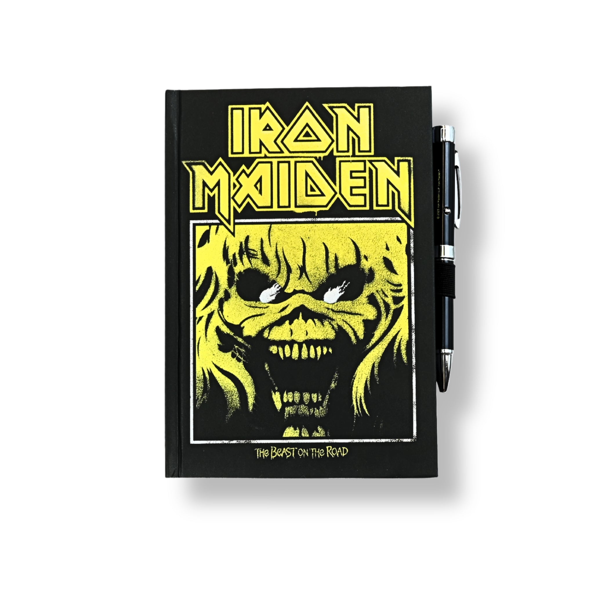 Pack libreta A5 tapa dura Iron Maiden The Beast on the Road con bolígrafo proyector - vista frontal