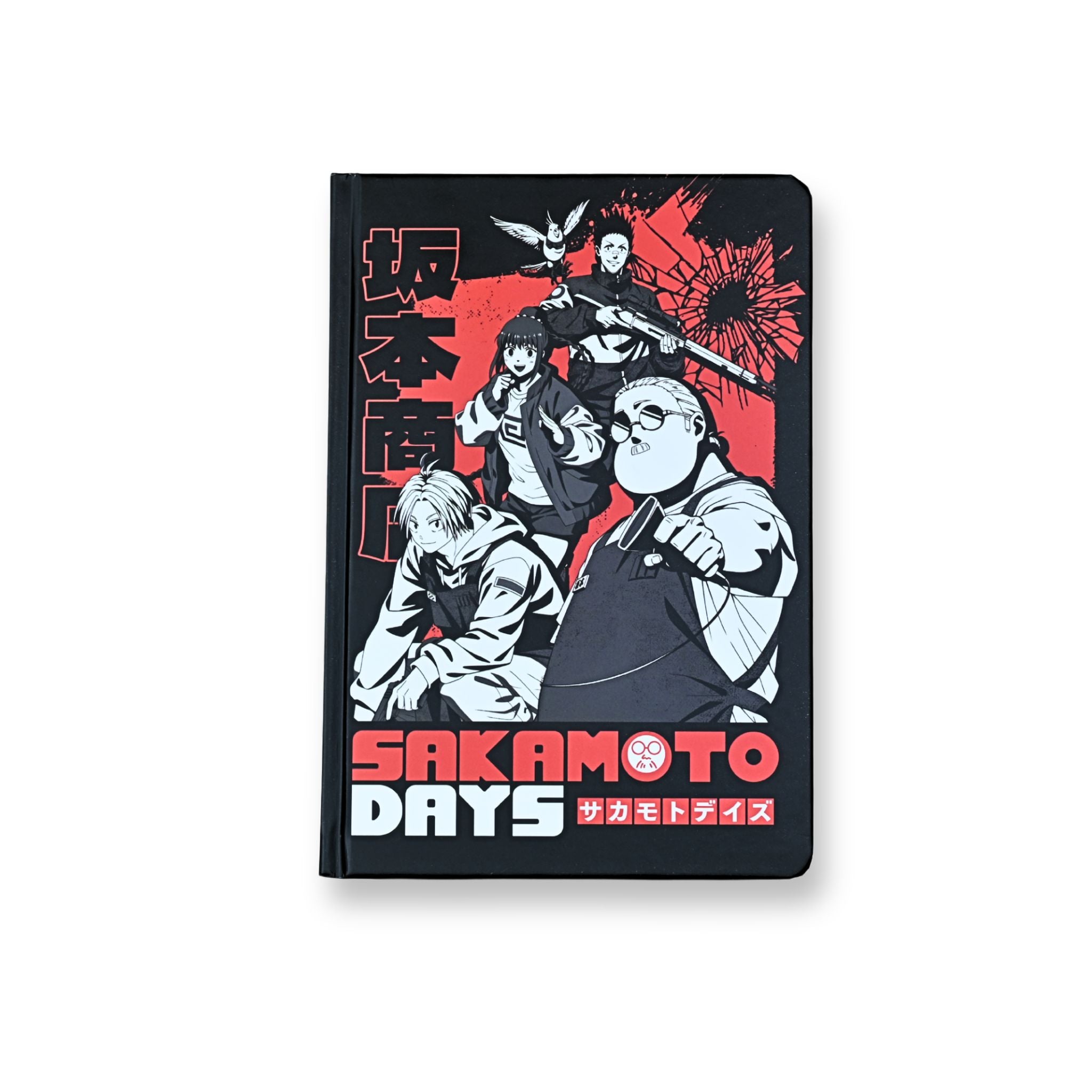 Libreta premium Sakamoto Days A5 tapa negra con logo rosa sin faja
