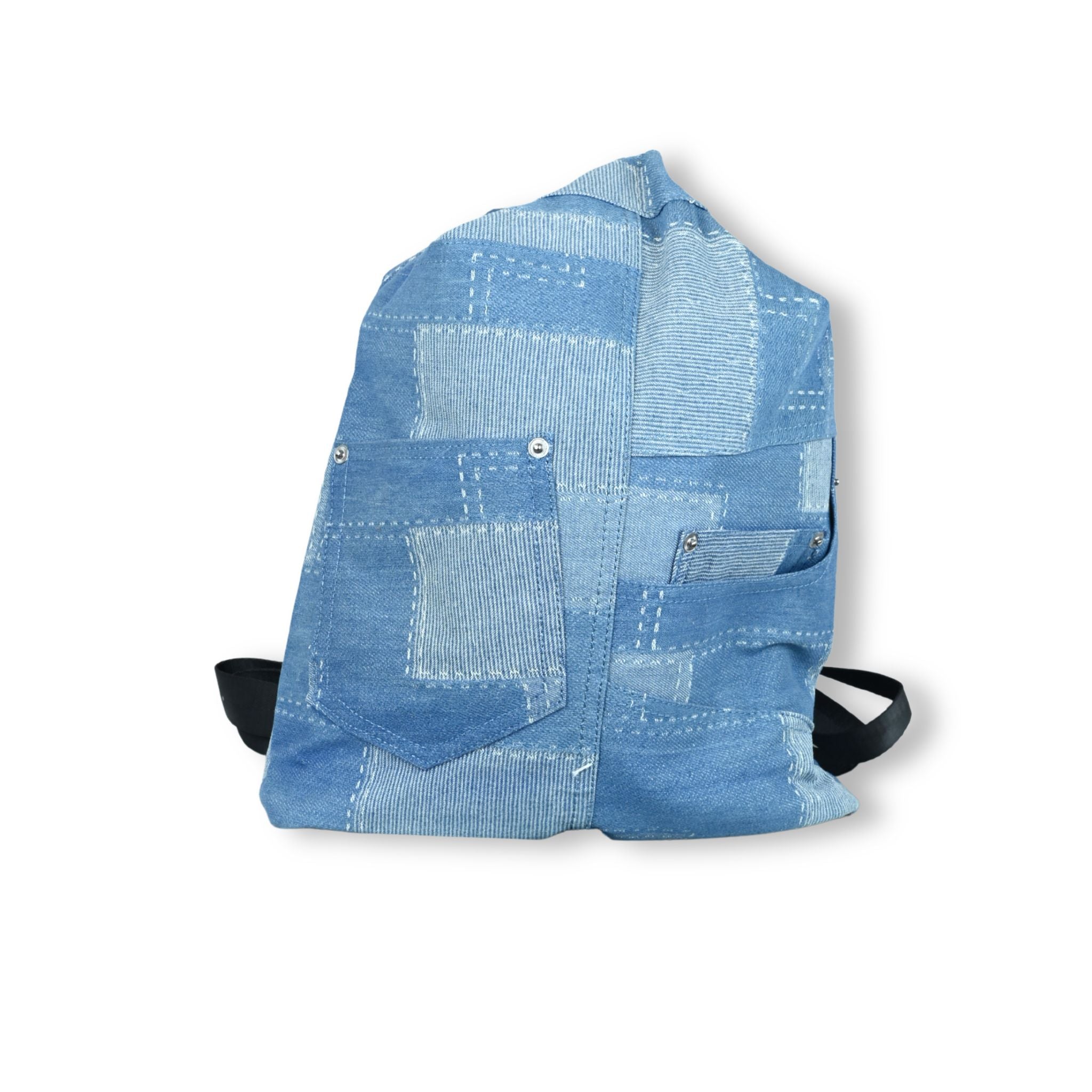Mochila Denim Patchwork Urban Style vista frontal | White Tabs Soft Crab