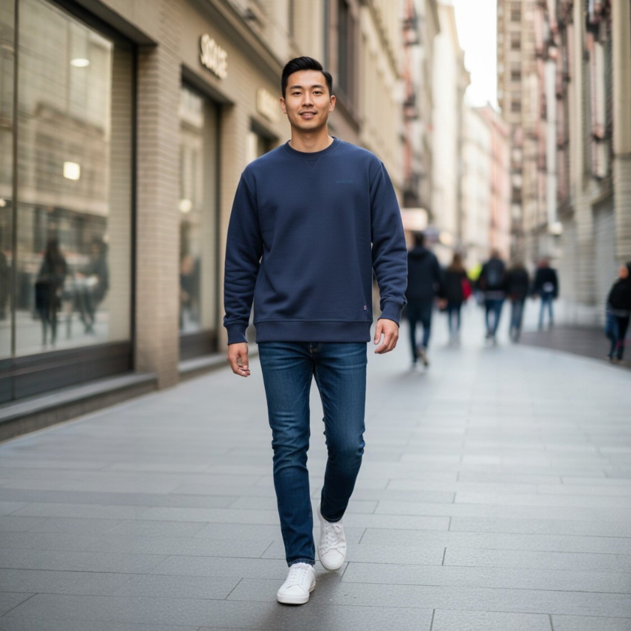 Hombre con sudadera Hackney azul marino Scooter Addiction cuello redondo estilo mod urbano
