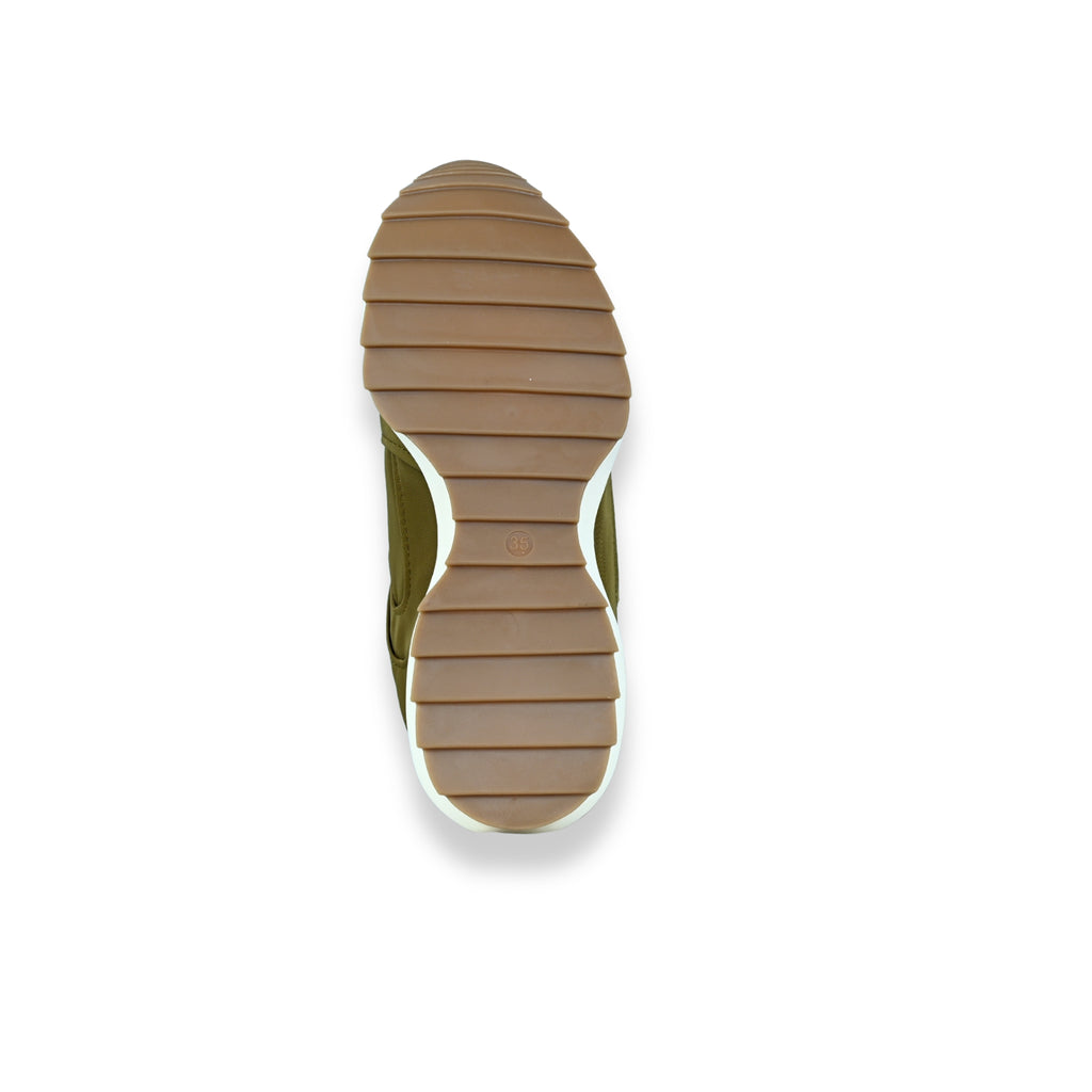 Sneakers urbanas Corina oliva – suela track caramelo
