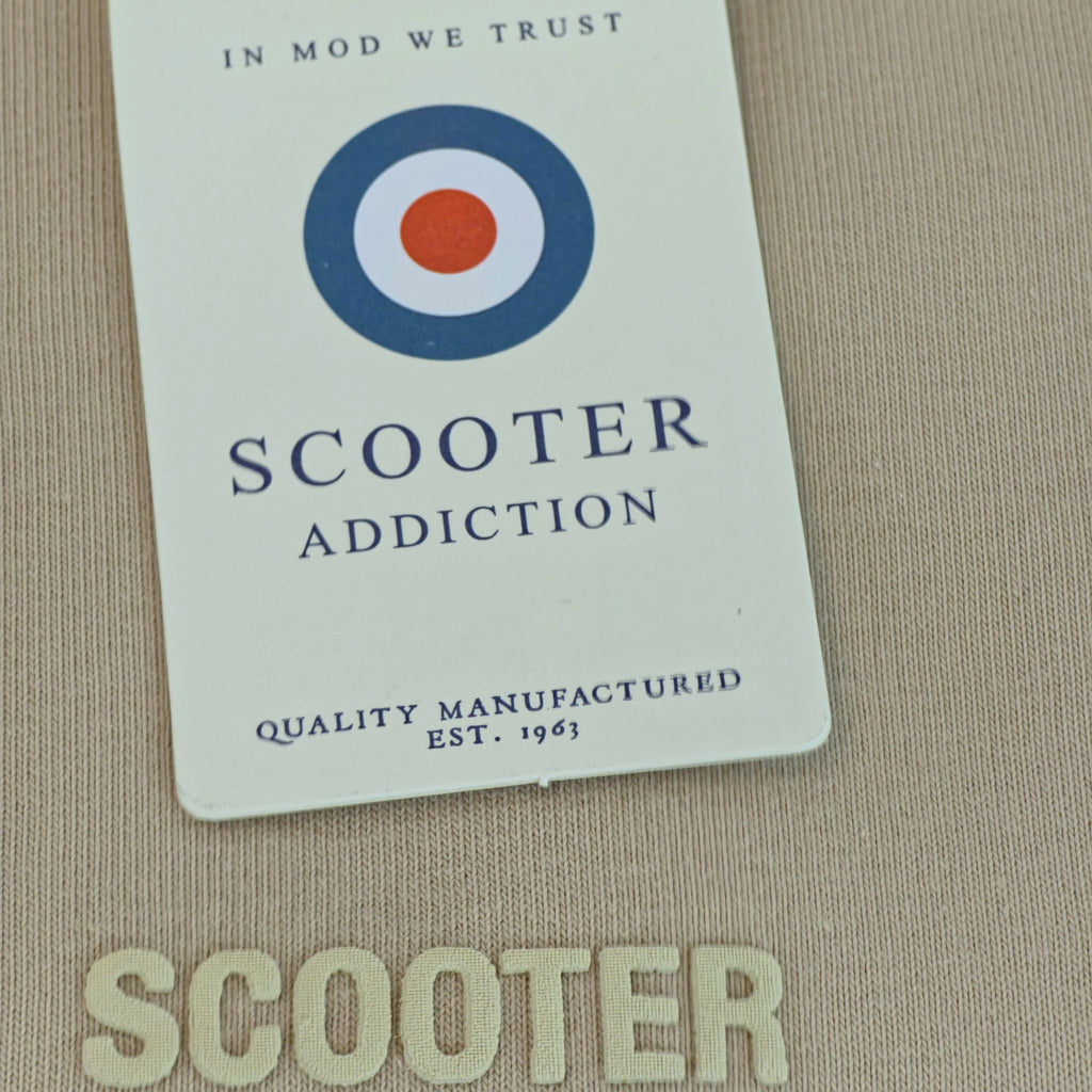 Sudadera Hackney natural vista etiqueta y logo tinta hinchada