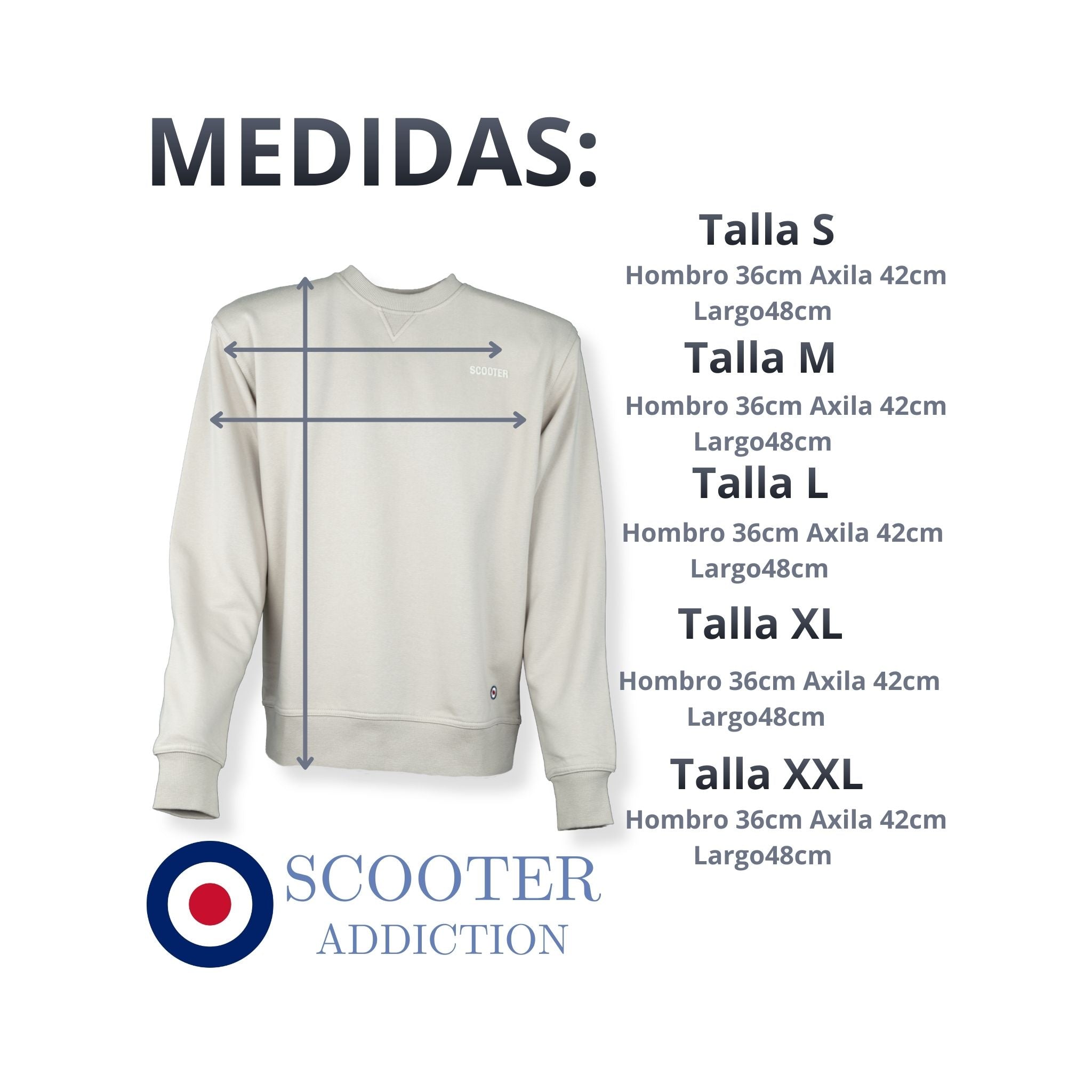 Medidas Sudadera Scooter Adiction Hacney Color Piedra