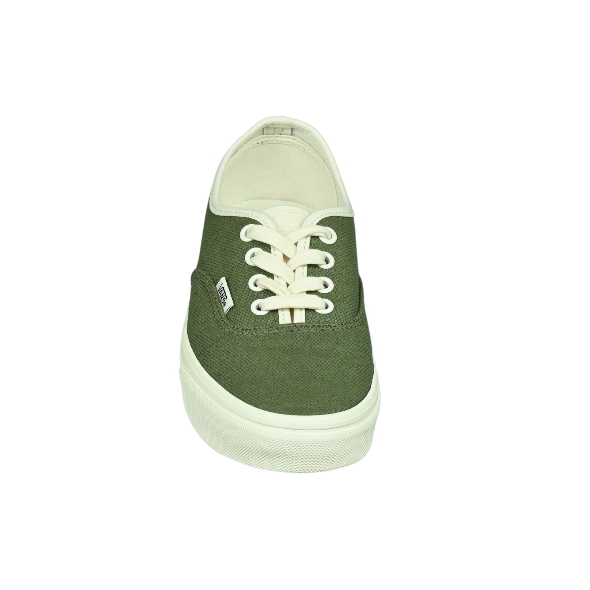 Zapatillas Vans Authentic verde oliva unisex - vista frontal elevada cordones off-white

