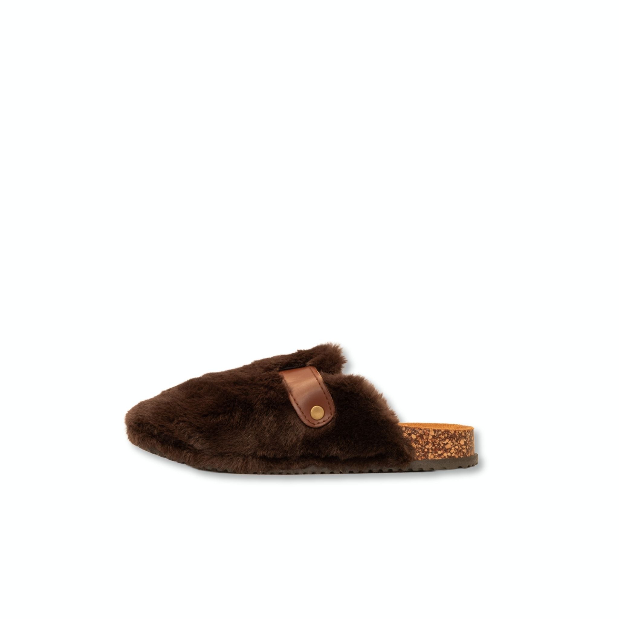 Zueco bio style pelo chocolate con tabs blancos, vista interior
