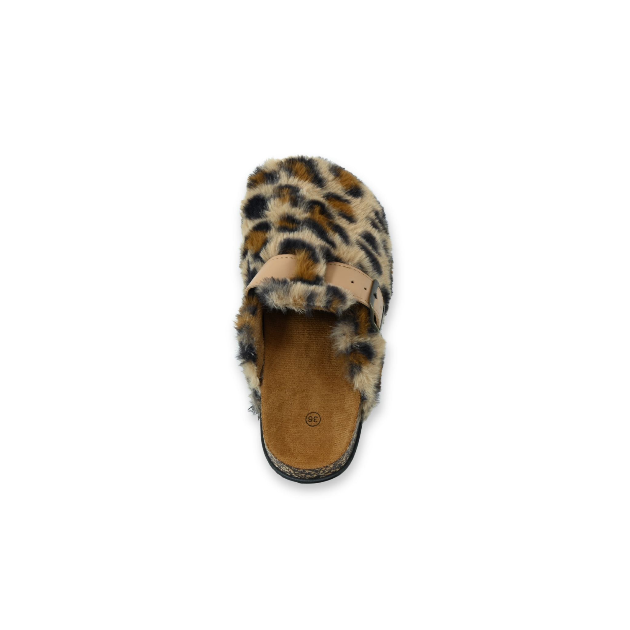 Zueco bio pelo leopard print White Tabs vista cenital superior plantilla camel
