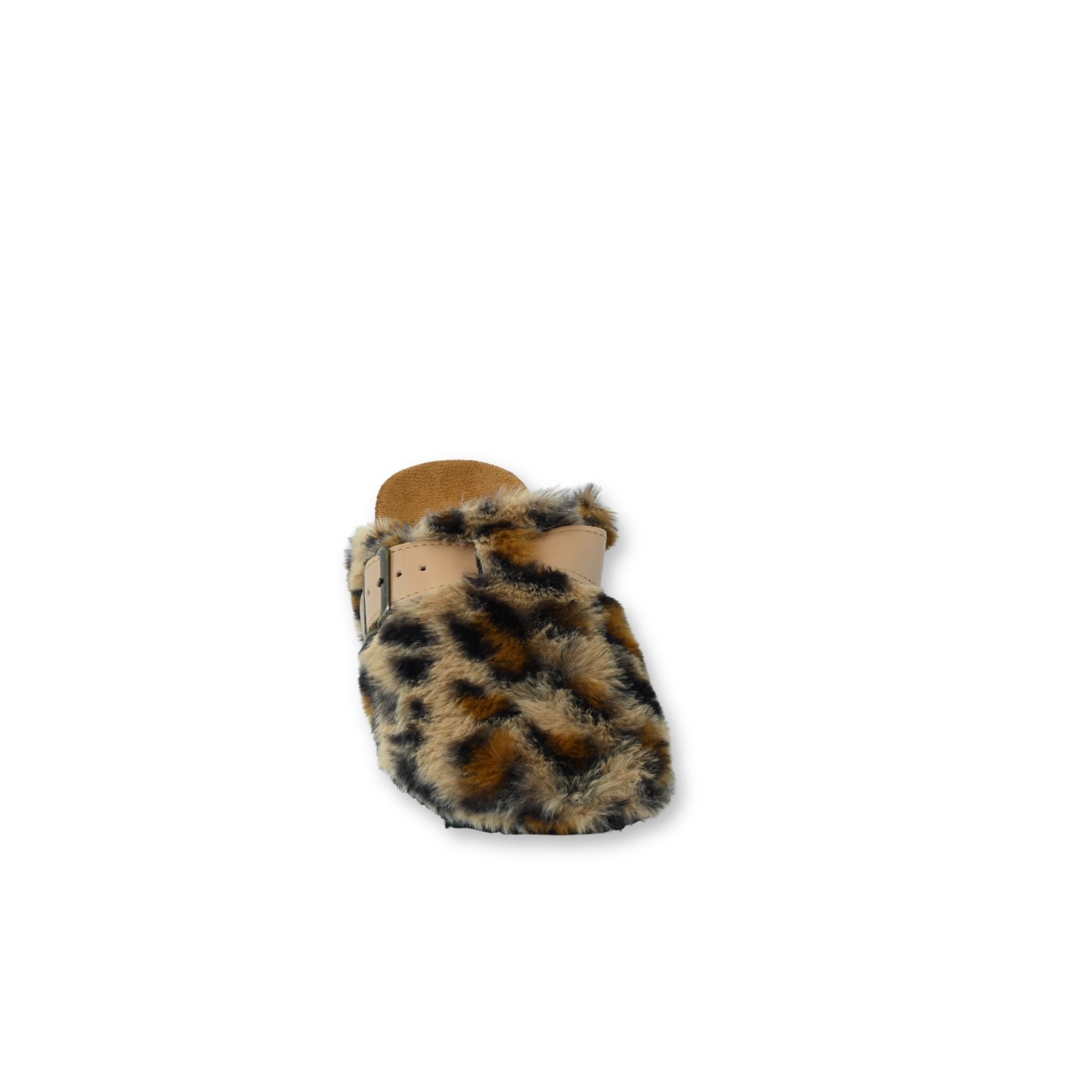 Zueco bio pelo leopard print White Tabs vista frontal elevada animal print hebilla 