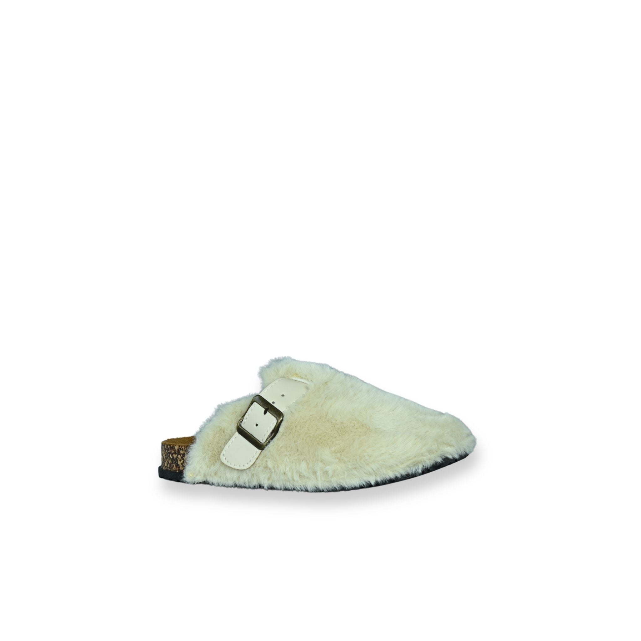 Zuecos bio pelo crema hebilla ajustable mujer - vista angulo