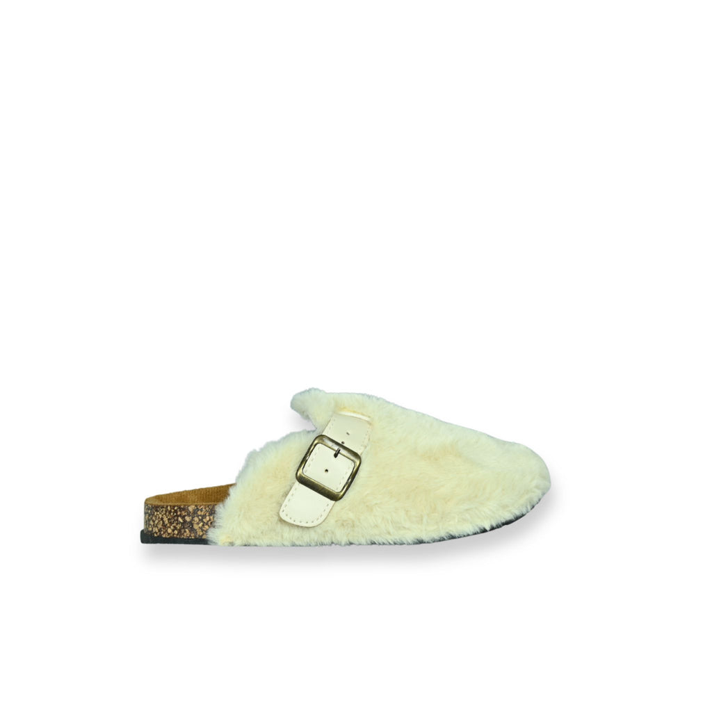 Zuecos bio pelo sintético crema mujer - vista lateral White Tabs