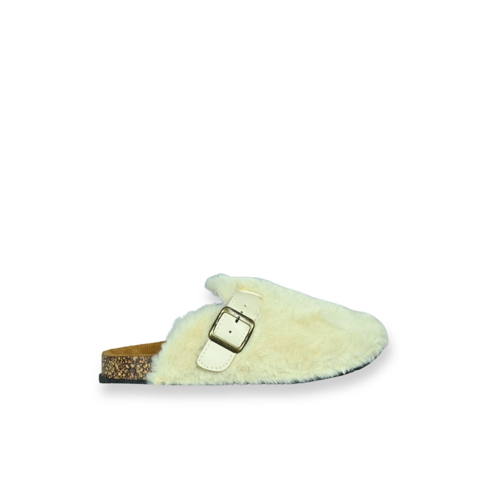 Zuecos bio pelo sintético crema mujer - vista lateral White Tabs